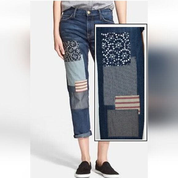 Women's Current Elliot The Fling Boyfriend Jeans Patchwork Like New Size 25 - Picture 1 of 12